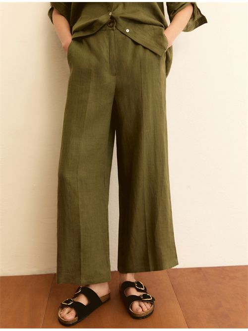 Pantalone dritto in lino - VERDE MILITARE